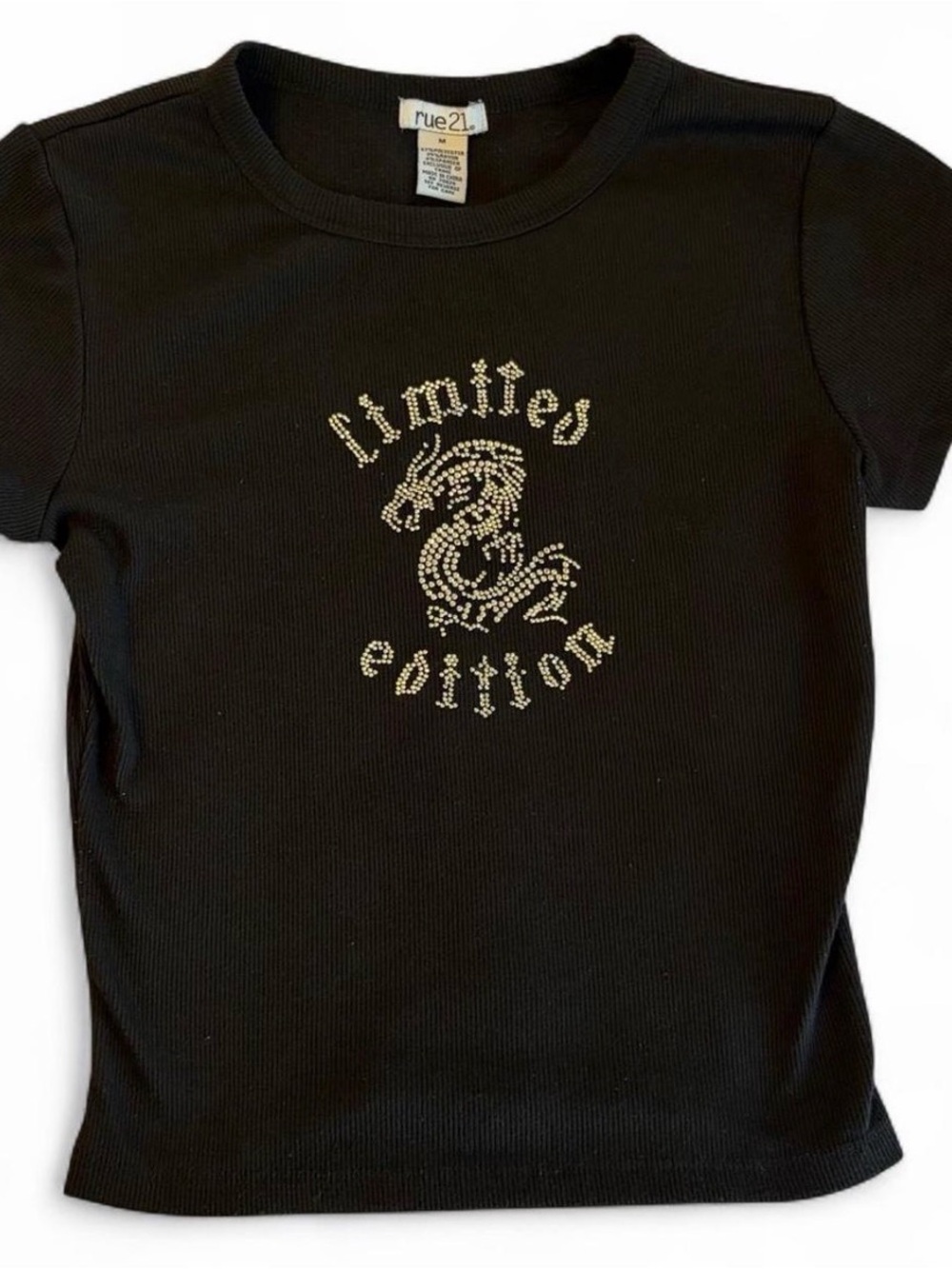 Rue21 Black Short-Sleeve Tee with Rhinestone Dragon 'Limited Edition'